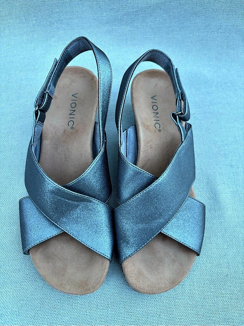 Vionic Marina Wedge Sandal Metallic Blue US 8